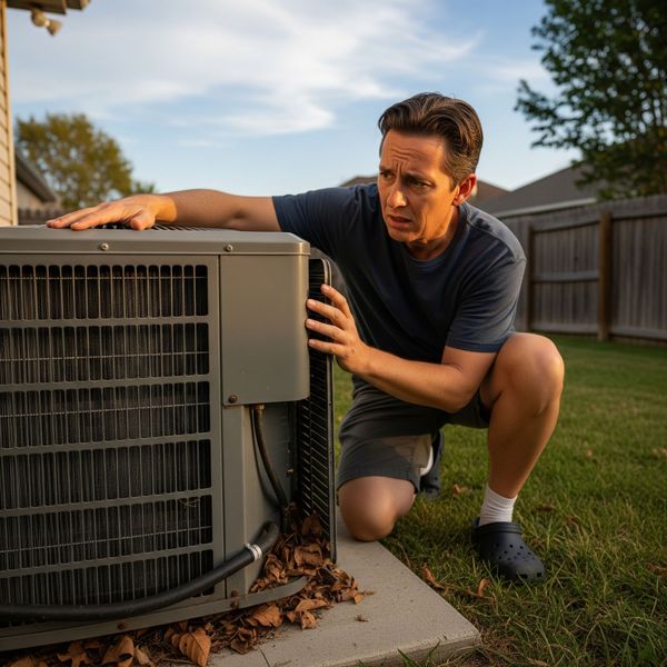 owner iinspecting broken AC unit