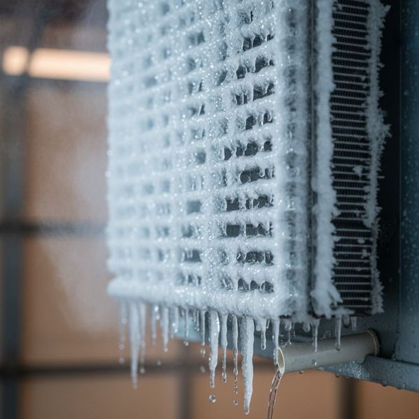 Severely frozen evaporator coil covered in ice