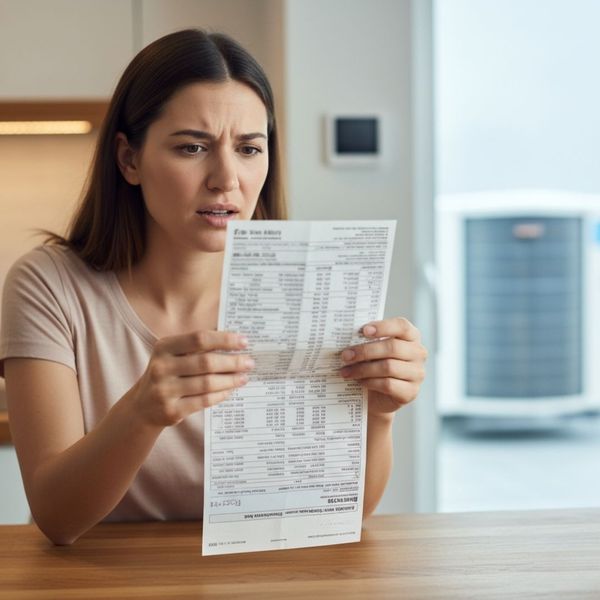 A concerned person looks over a high electricity bill at home.