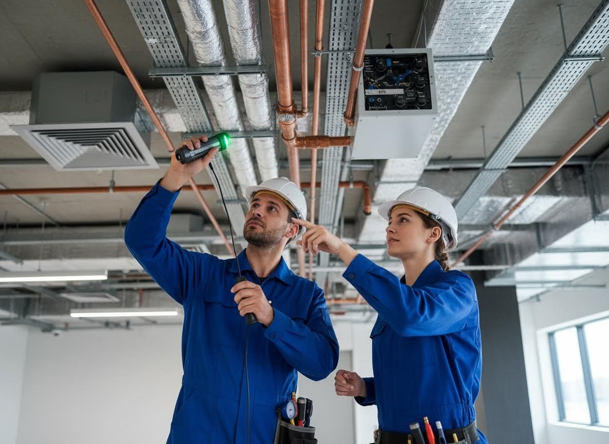 Technicians Inspecting Building Infrastructure