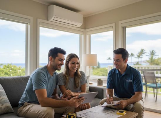 HVAC Professional Discussing AC Options with Homeowners