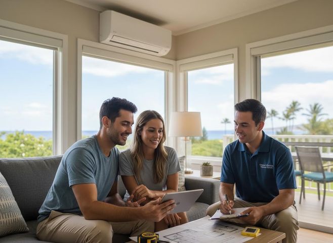 HVAC Professional Discussing AC Options with Homeowners