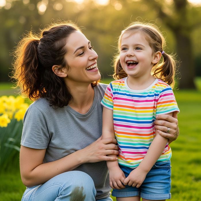 Kid laughing with parent