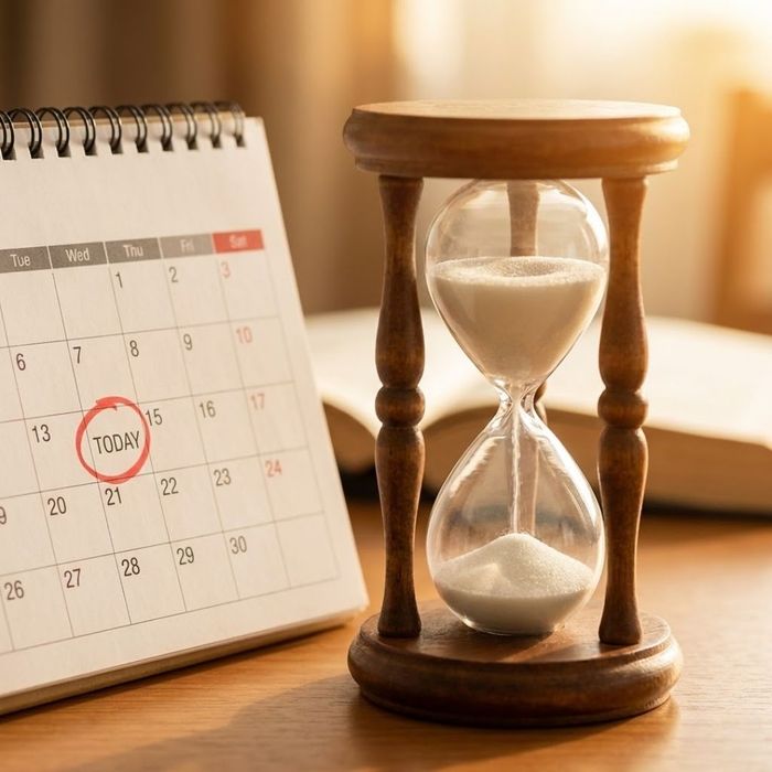 Hourglass and calendar emphasizing the urgency of starting estate planning now.