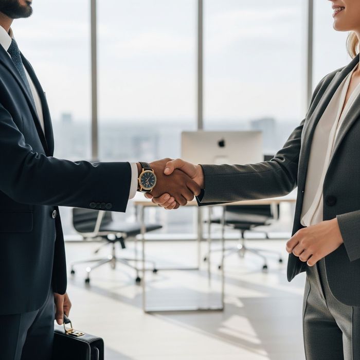 A firm handshake between two professionals, representing a successful business transaction. A firm handshake between two professionals, representing a successful business transaction.