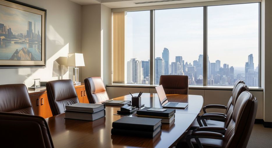 A modern and professional law office conference room, symbolizing expert legal advisory services.