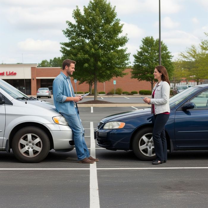 Two people exchanging information