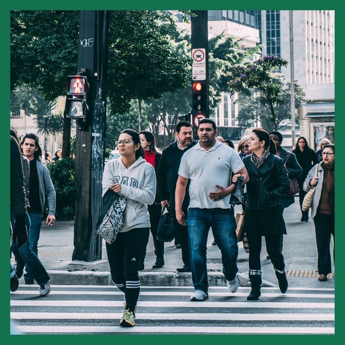 People crossing the sidewalk