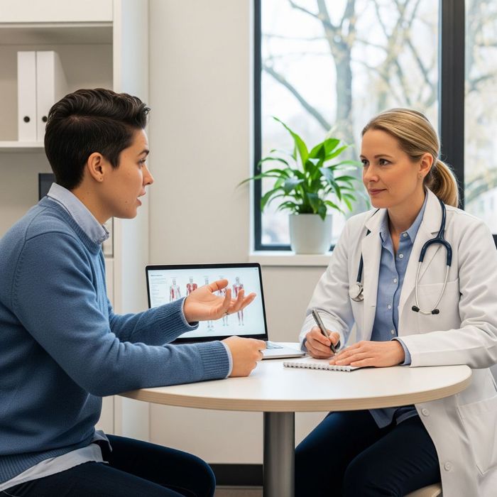 Person talking with doctor