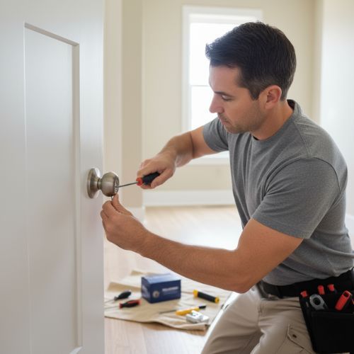 handyman fixing a doorknob