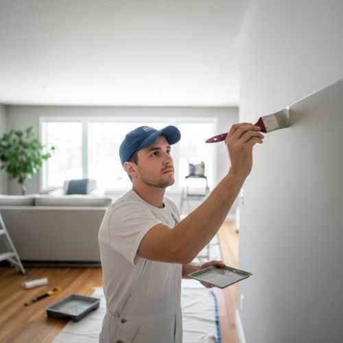 Expert residential interior painting service, showing a painter carefully edging a wall in a Rexburg home.