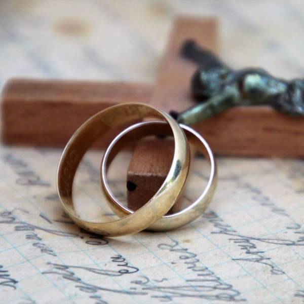 wedding bands and cross