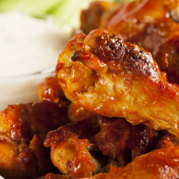 close up of a plate of chicken wings