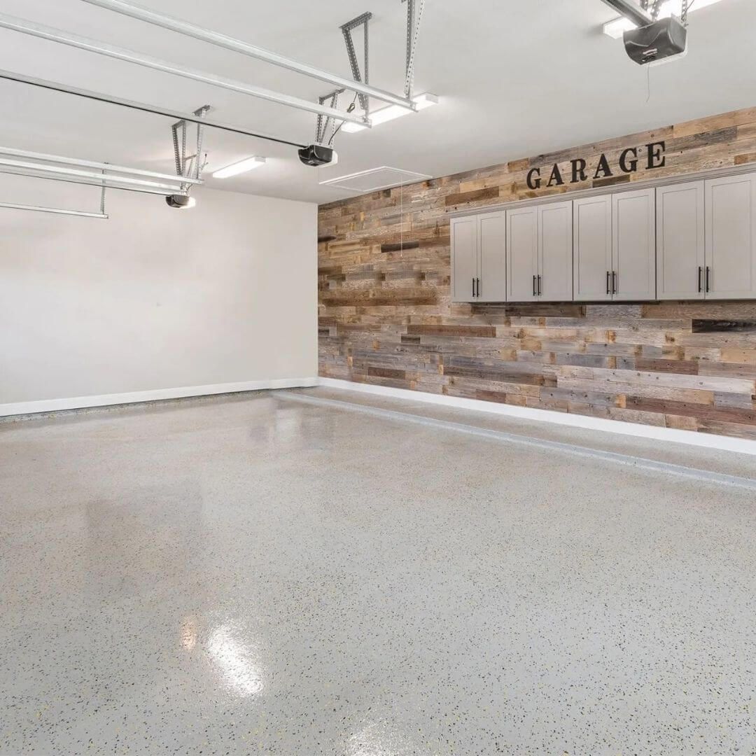garage with epoxy flooring