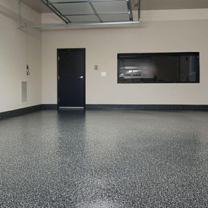 garage with new epoxy flooring