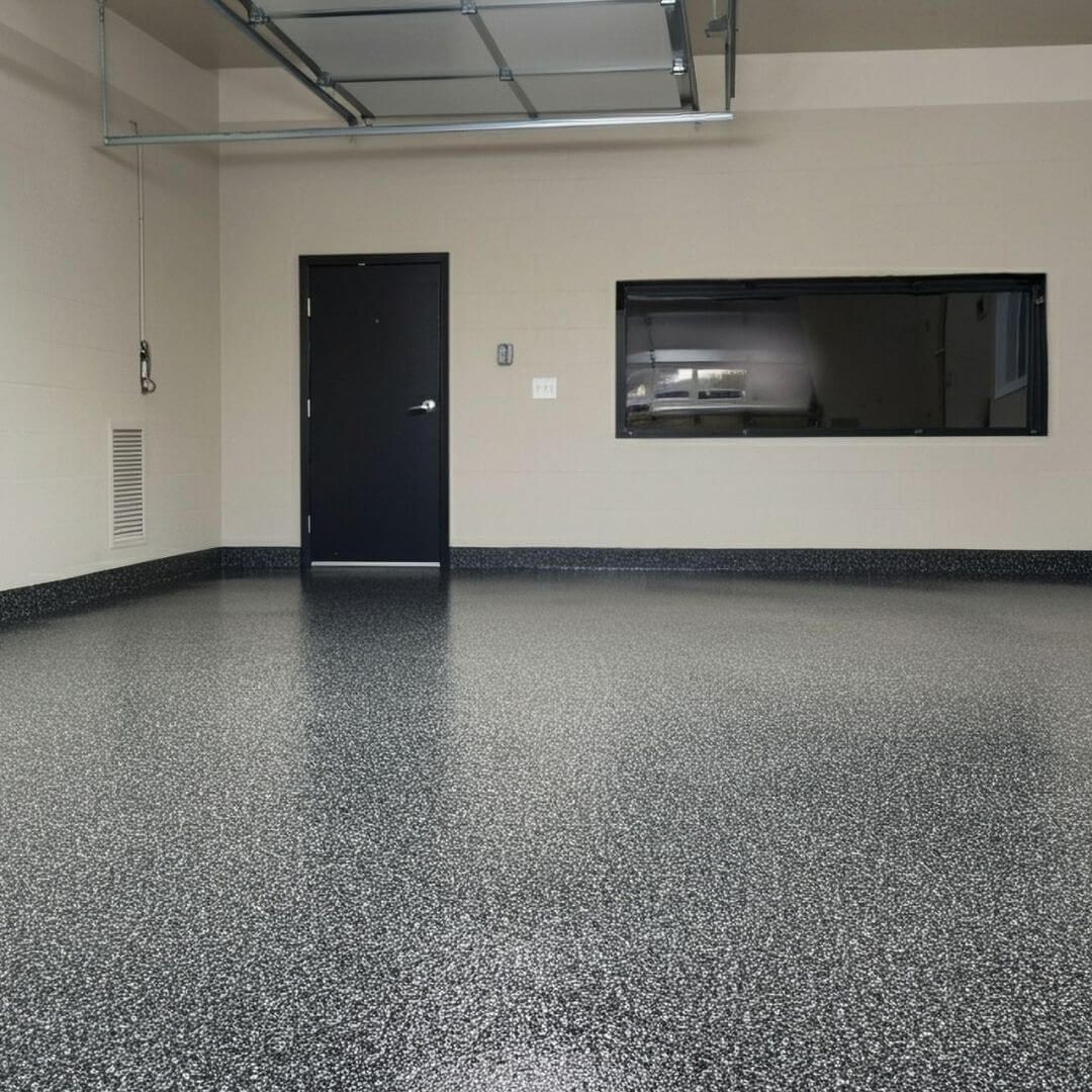 garage with new epoxy flooring