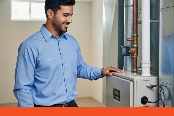 HVAC tech inspecting a furnace