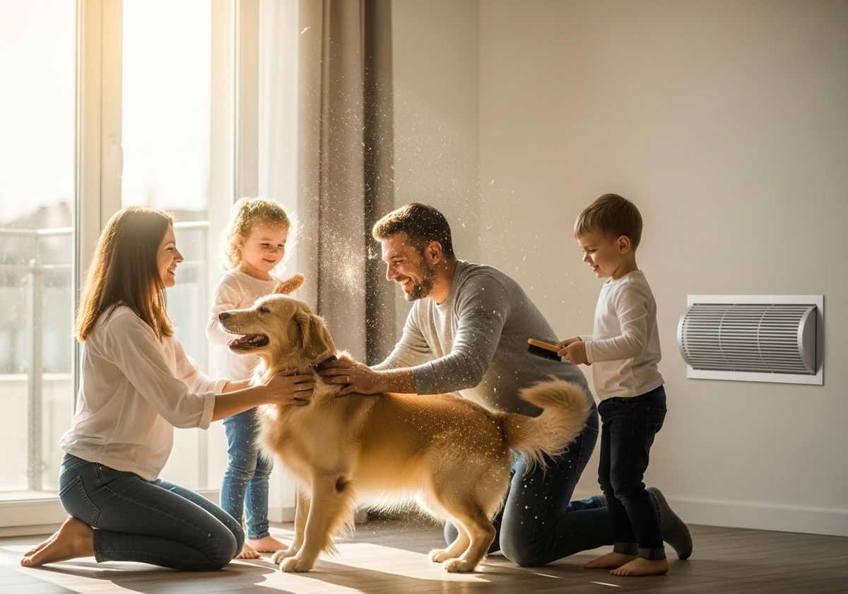 Family Grooming Golden Retriever Indoors