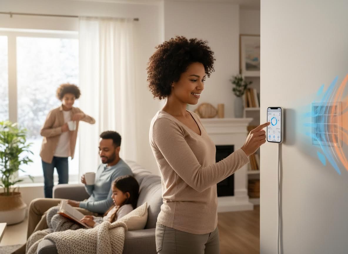 Family using smart home climate control system