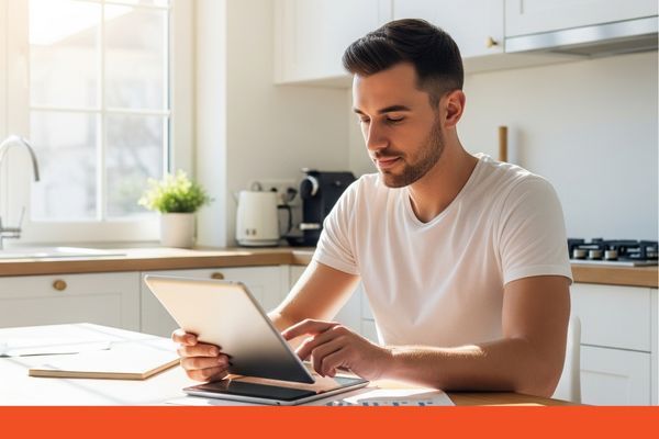 Man looking at financing options on a tablet