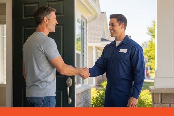 Hvac Technician shaking hands with client Hvac Technician shaking hands with client