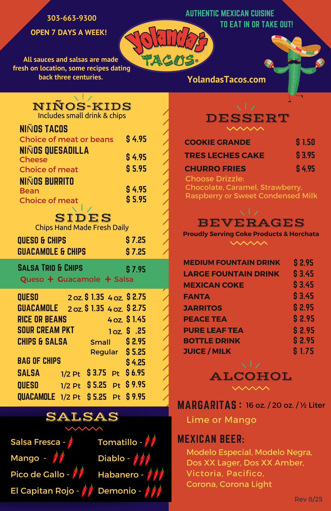 Yolanda's Tacos Menu Castle Rock, Colorado, Page 2 of 2