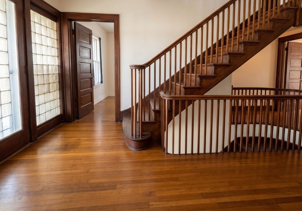 Beautiful dark hardwood flooring and stairs