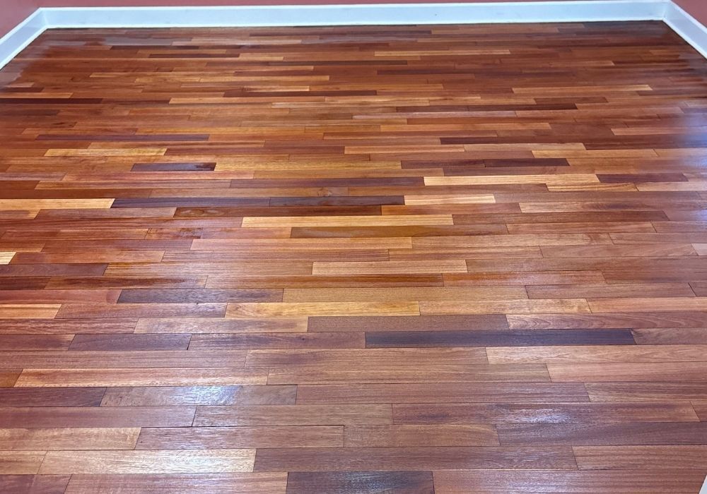 Close-up of a hardwood refinished residential floor