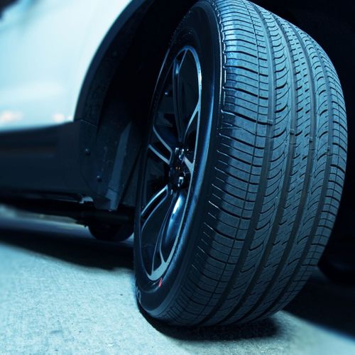 bottom up view of a car tire