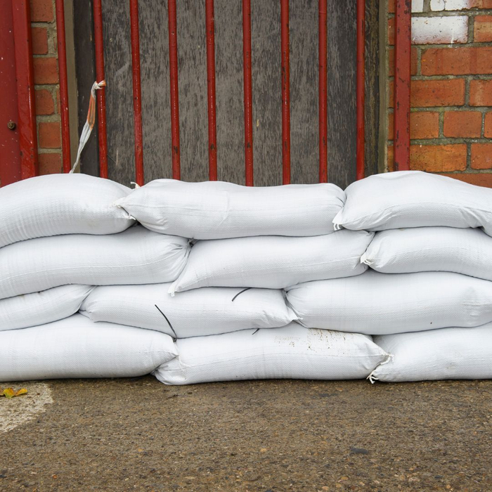 sandbags stacked in front of a door