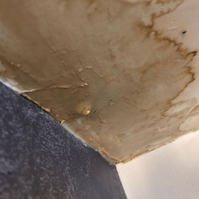 Discolored ceiling caused by water damage