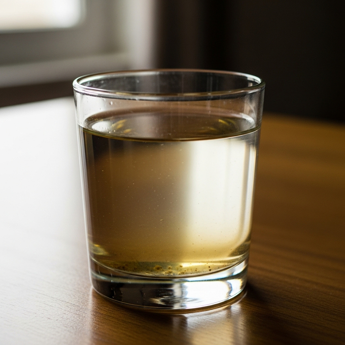 slightly discolored water in a glass