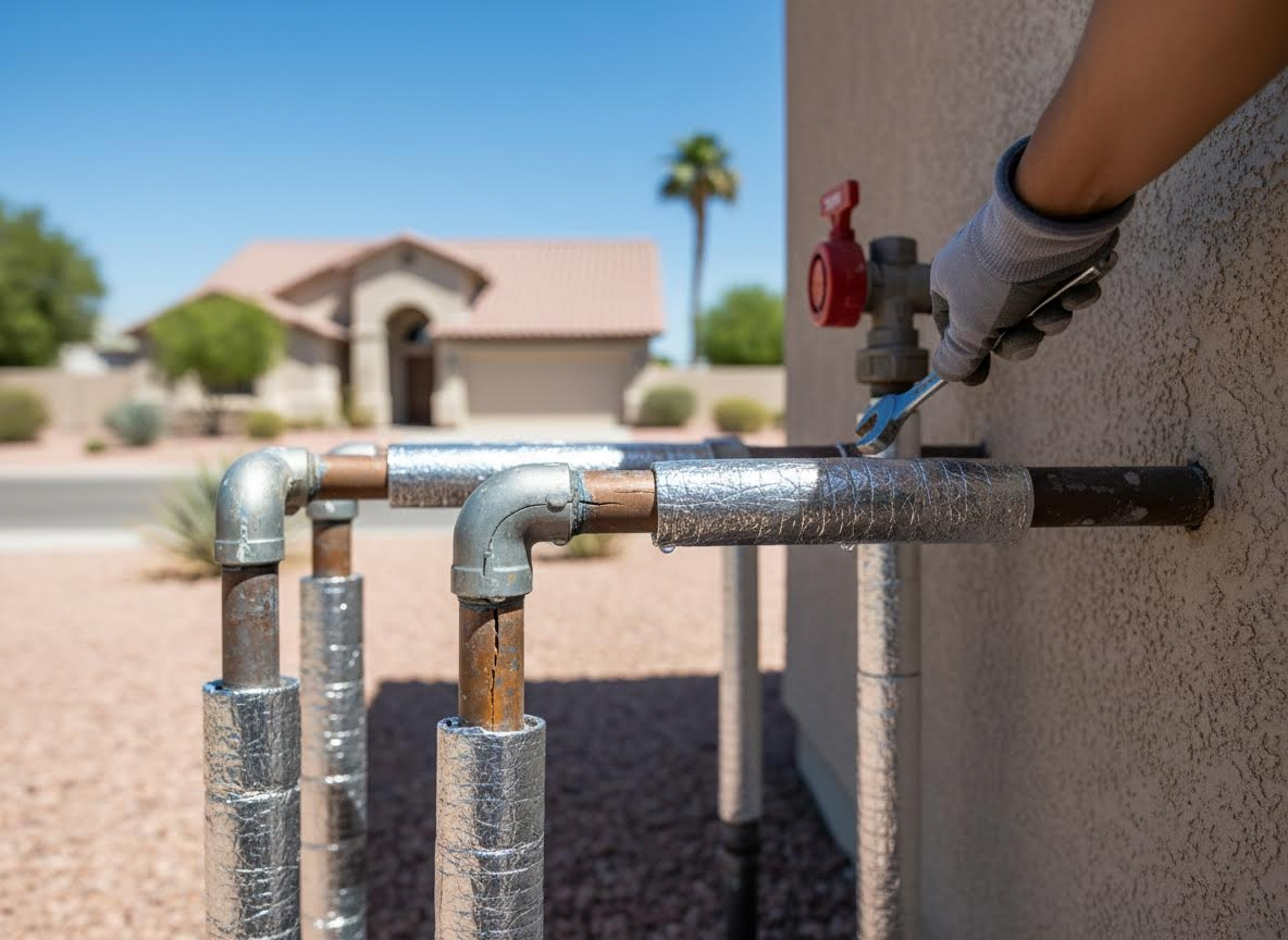Plumber Repairing Outdoor Water Pipes