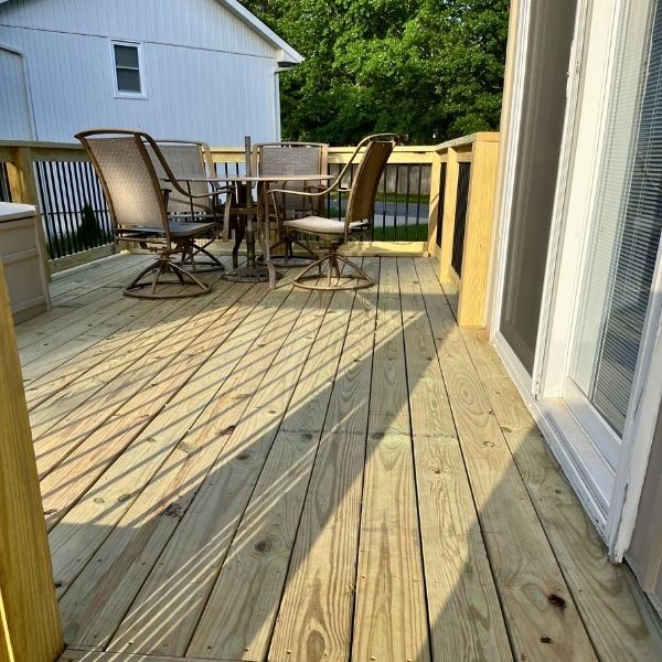 patio furniture sitting on deck