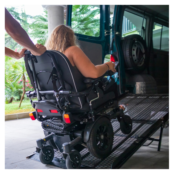 woman going into a transport van