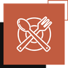 Icon of a fork and a spoon crossed over a dining plate