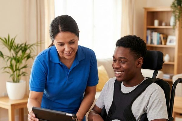 nurse with resident with cerebral palsy