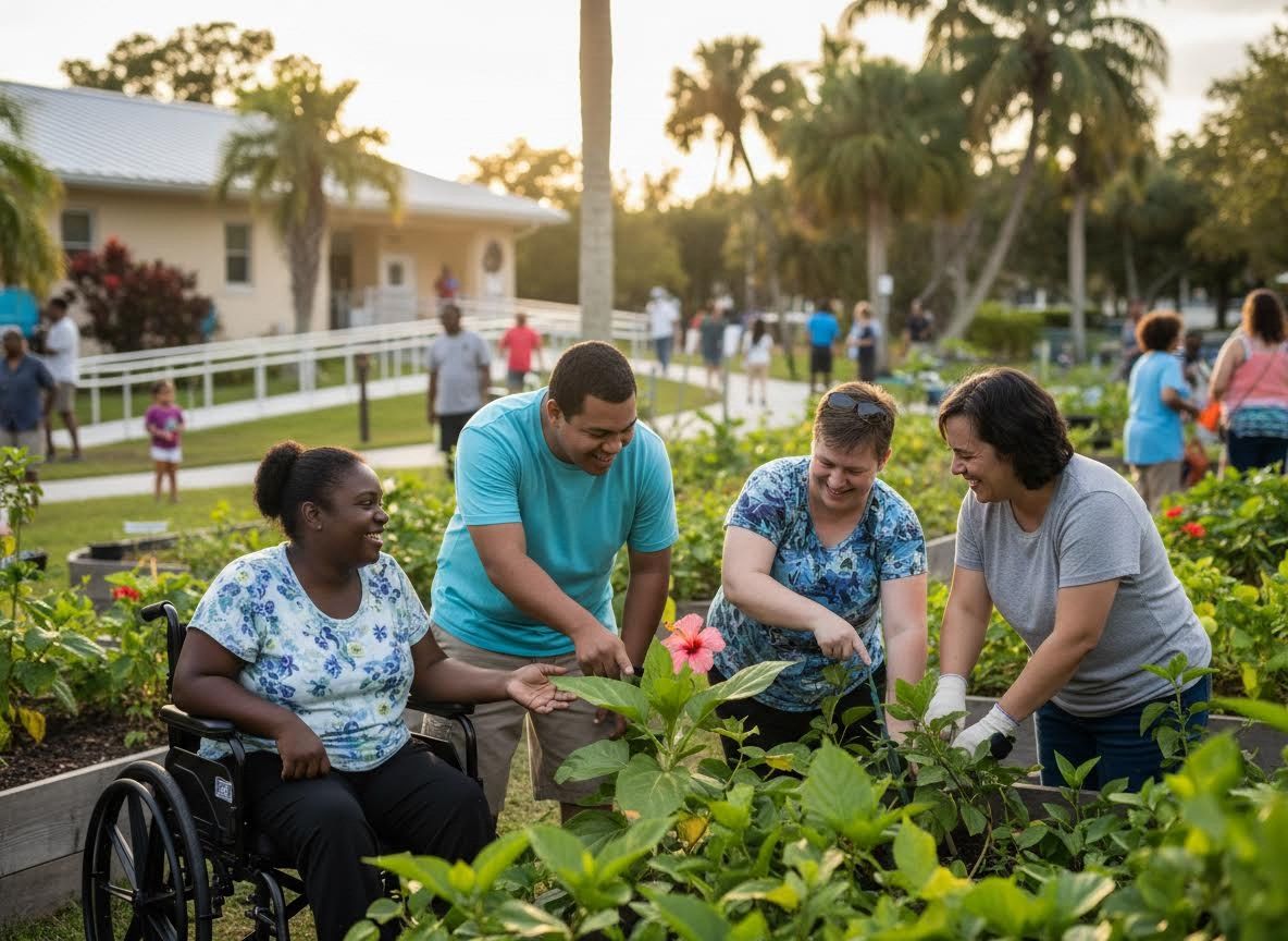 Diverse Group Gardening in Community Garden