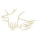 A gold vector icon focused on a therapist's hands applying a specific circular pressure technique for lymphatic drainage.