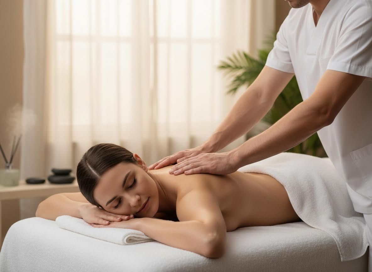 Woman receiving a relaxing back massage at a spa