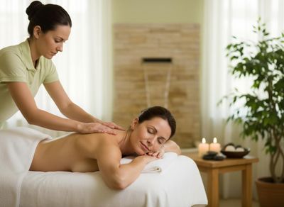 Woman receiving a back massage at a tranquil spa