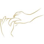 A gold vector icon illustrating hands applying targeted, firm pressure to a specific muscle area, representing deep tissue therapy.