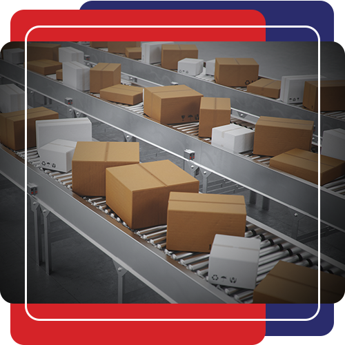 packages on a conveyer. 