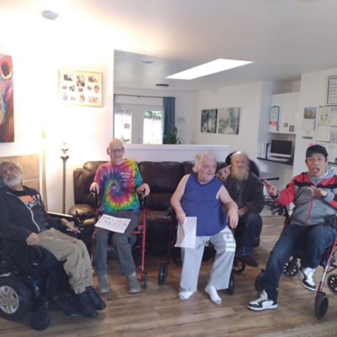 A group of people at a care taker facility