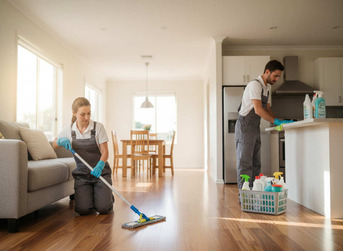 Professional Cleaning Team Working in a Modern Home