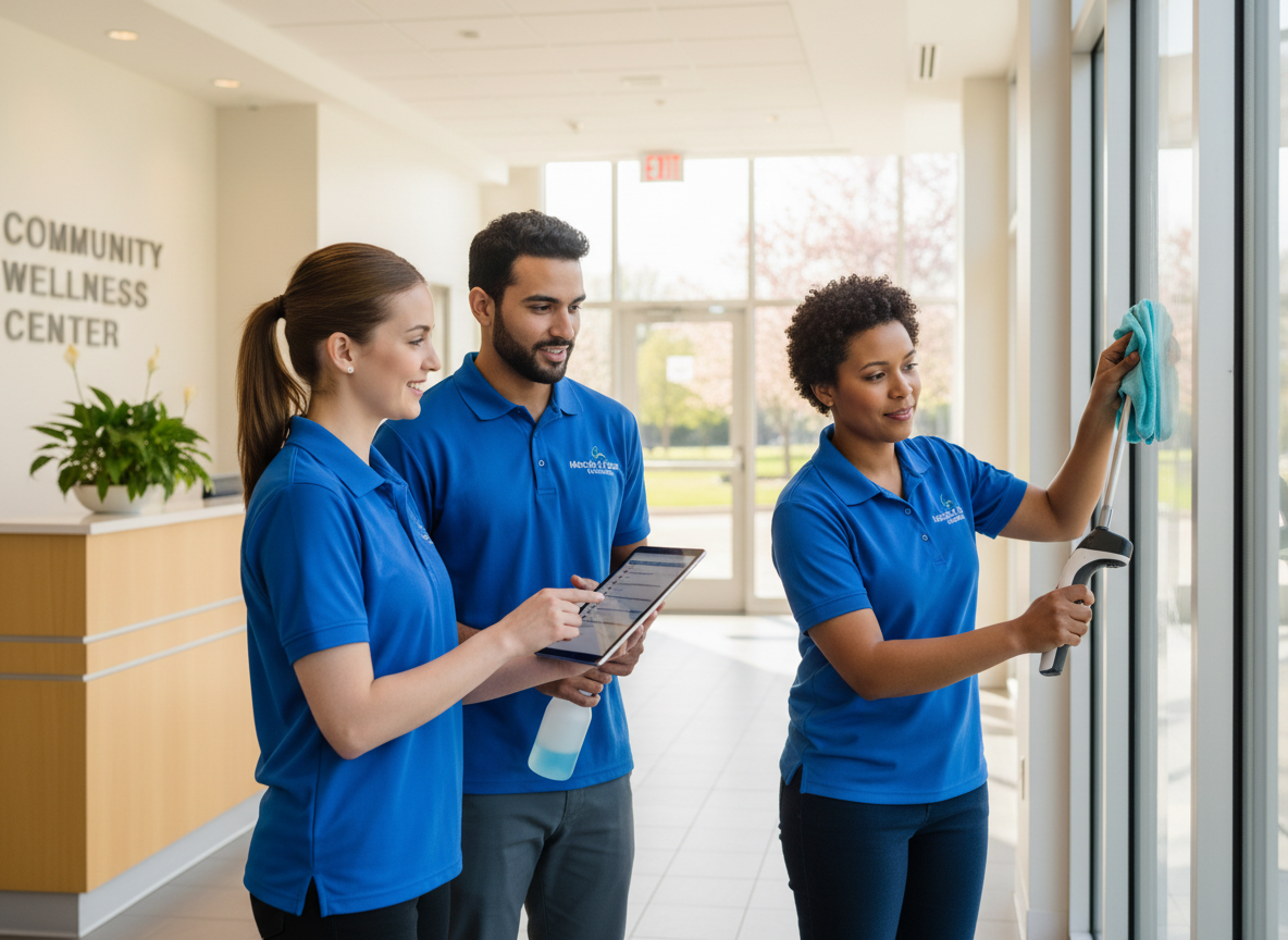 Cleaning professionals at a community wellness center