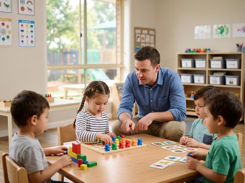 Teacher Guiding Young Children in Educational Play