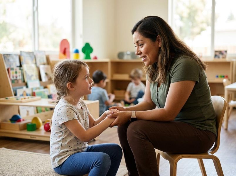 Teacher and Child Talking in Classroom