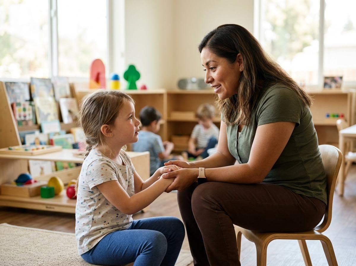 Teacher and Child Talking in Classroom