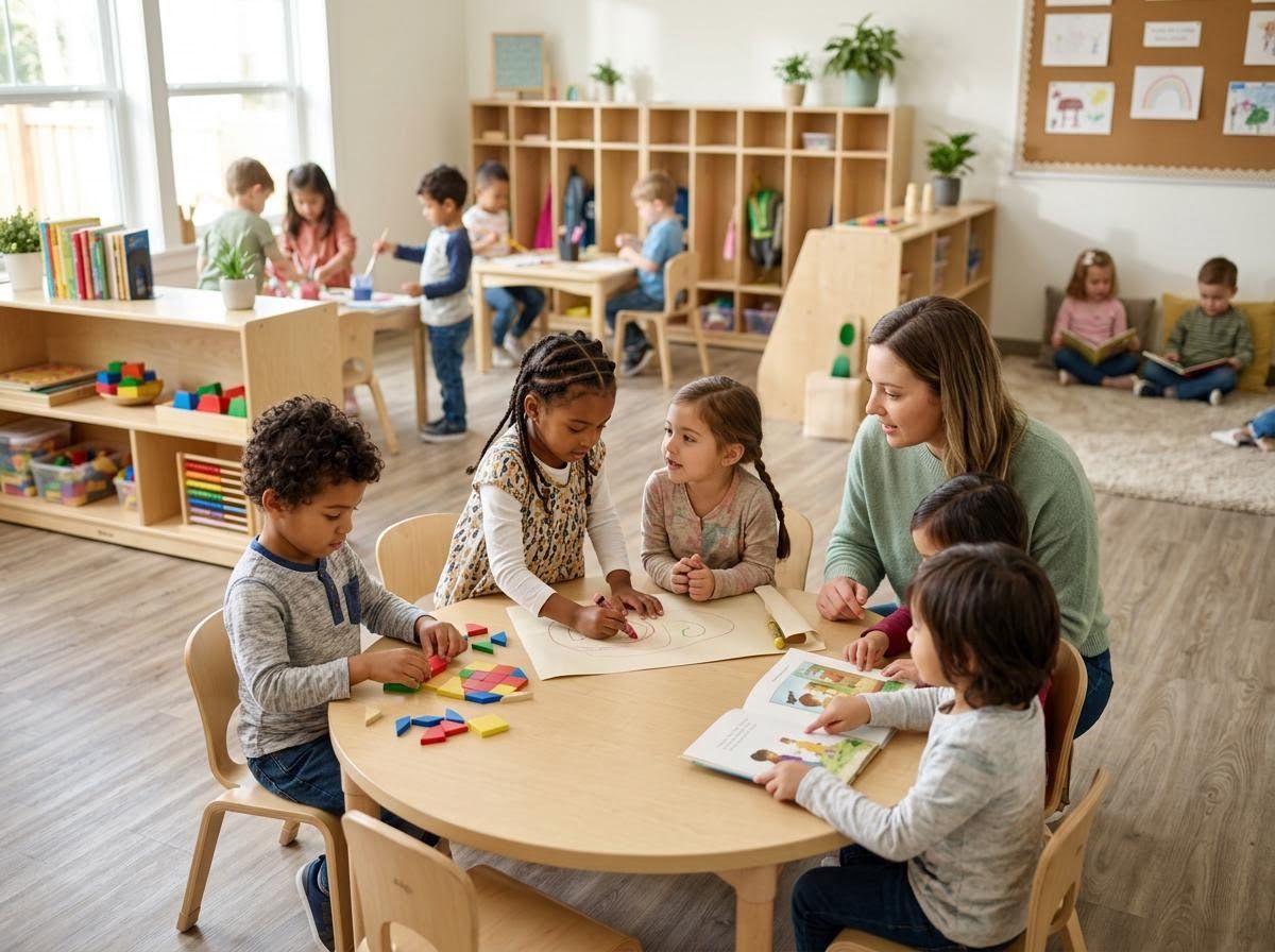 Children and teacher engaged in classroom activities